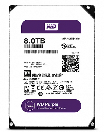 Western Digital WD80PUZX Жесткий диск HDD SATA-III WD Purple, 8ТБ, 3.5&quot;, 5400об/мин, 128Мб